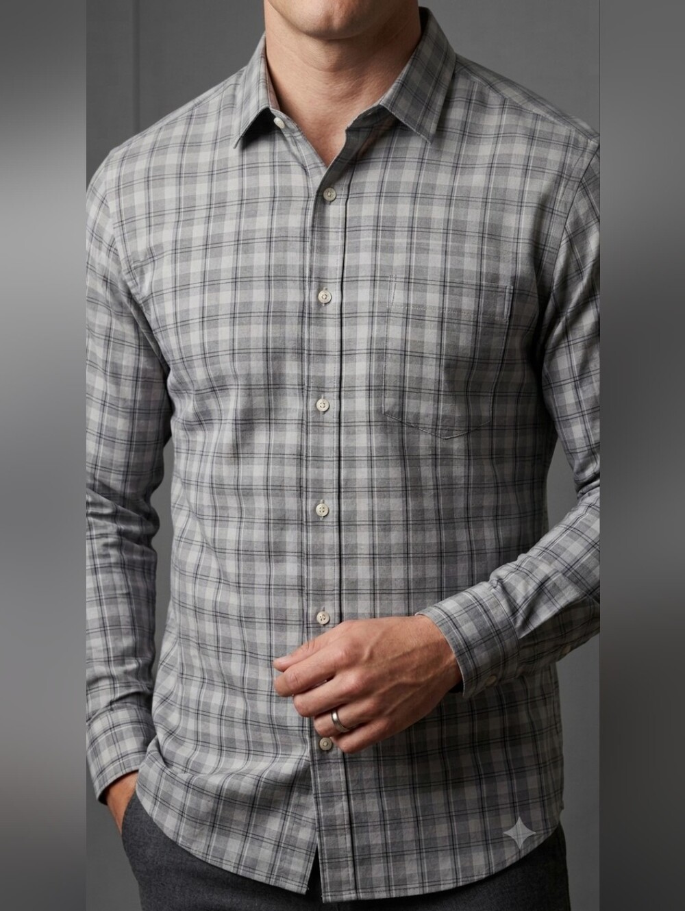 Van Heusen Men's Long Sleeve Dress Shirt - Gray Plaid - Size 2XL (18-18½ 36/37)